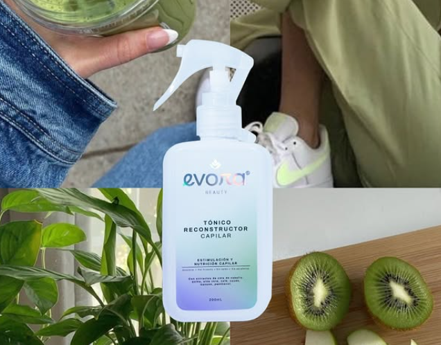 Fundadora de Evora Beauty mostrando productos capilares naturales en su local